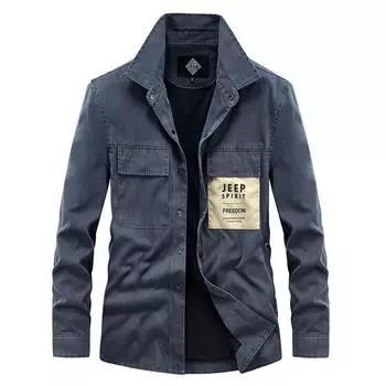 Мужские повседневные простые рубашки с длинным рукавом Мужские рубашки с большим карманом Мужские M