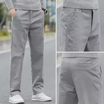 Мужские повседневные прямые брюки большого размера стретч - весенний тренд однотонных цветов 36 (180 lbs) светло-серый