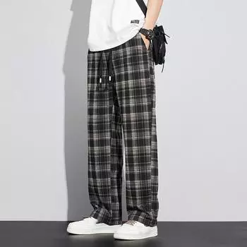 Мужские повседневные прямые клетчатые брюки, свободные спортивные штаны большого размера, повседневные офисные брюки 4XL чёрный