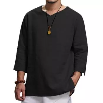 Мужские повседневные пуловеры с длинными рукавами в стиле оверсайз, простые однотонные весенние базовые универсальные свободные топы, рубашки с v-образным вырезом для отдыха на открытом воздухе M чёрный