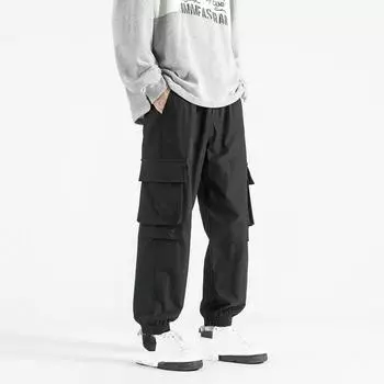Мужские повседневные рабочие брюки большого размера, прямые брюки с несколькими карманами, многофункциональные спортивные брюки 5XL чёрный