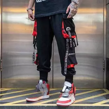 Мужские повседневные рабочие брюки с большим карманом, свободные комбинезоны, мужские спортивные брюки для бега на открытом воздухе, военные тактические брюки с эластичной резинкой на талии, чистая XS чёрный