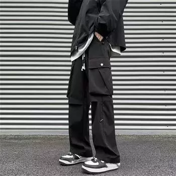 Мужские повседневные рабочие брюки свободного покроя с несколькими карманами, прямые повседневные брюки 3XL чёрный