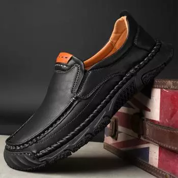 Мужские повседневные резиновые кожаные туфли большого размера из чистого шитья ручной работы, свадебные туфли на мягкой подошве, размеры 38-48 38 чёрный