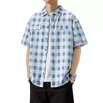 Мужские повседневные рубашки Cozy Up на пуговицах, стандартного кроя, с коротким рукавом, в клетку, из фланели M чёрный