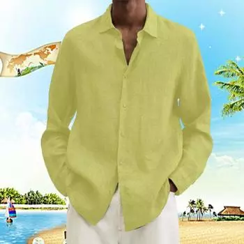 Мужские повседневные рубашки из хлопка и льна, свободные однотонные футболки с длинным рукавом, мужские модные рубашки на весну и осень M фиолетовый