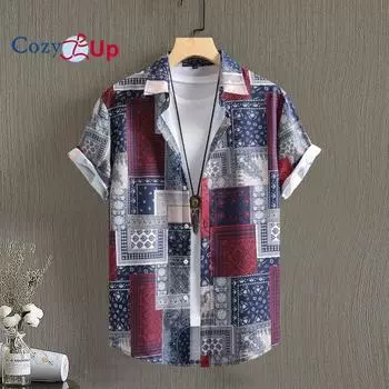 Мужские повседневные рубашки контрастных цветов с цветочным принтом, рубашки с коротким рукавом на пуговицах, тропические рубашки, пляжные летние рубашки S красный