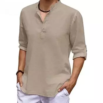 Мужские повседневные рубашки, однотонные мягкие удобные тонкие топы, дышащие свободные модные блузки с длинными рукавами на пуговицах и воротником-стойкой S белый