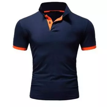 Мужские повседневные рубашки поло, модные контрастные цвета, дизайн с отложным воротником, удобные топы, облегающие футболки с короткими рукавами M темно-синий/оранжевый