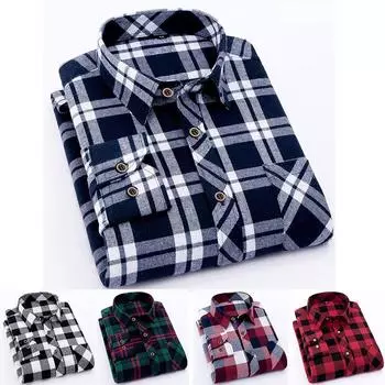 Мужские повседневные рубашки с длинным рукавом Chemise Homme Мужские рубашки в клетку M