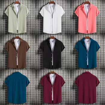 Мужские повседневные рубашки с коротким рукавом в европейском стиле 2024 XXXL озеро синий