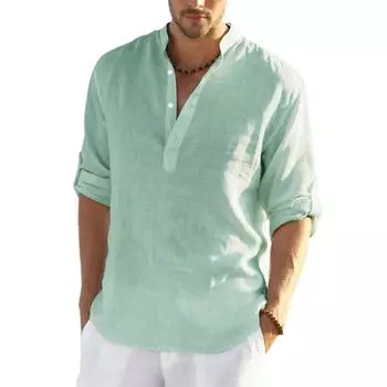 Мужские повседневные рубашки Свободные рубашки с воротником-стойкой 2XL хаки