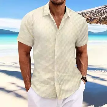 Мужские повседневные рубашки в клетку с жаккардовыми лацканами, свободный крой, короткий рукав S