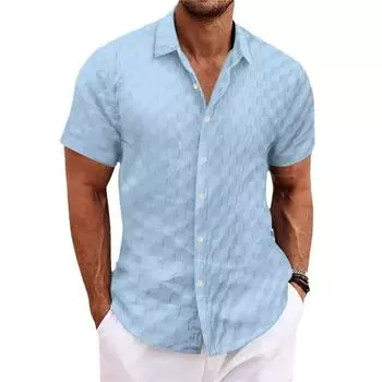 Мужские повседневные рубашки в клетку с жаккардовыми лацканами, свободный крой, короткий рукав S
