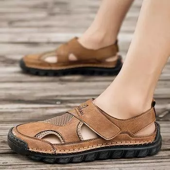 Мужские повседневные сандалии Дышащие пляжные сандалии ручной работы 39 чёрный