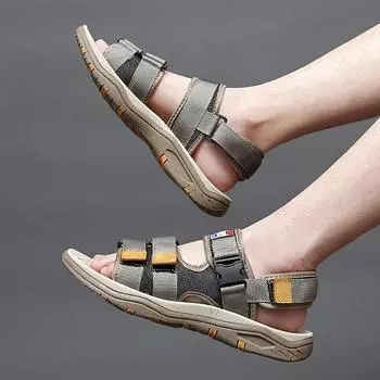 Мужские повседневные сандалии из коровьей кожи, новинка 2024 года, уличные летние мужские пляжные туфли с открытым носком, мужские сандалии на платформе больших размеров, туфли на плоской подошве 43 чёрный