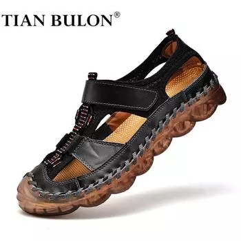 Мужские повседневные сандалии из натуральной кожи, дышащие мужские сандалии, брендовые летние мужские итальянские мокасины, пляжная обувь ручной работы Zapatos Hombre 46