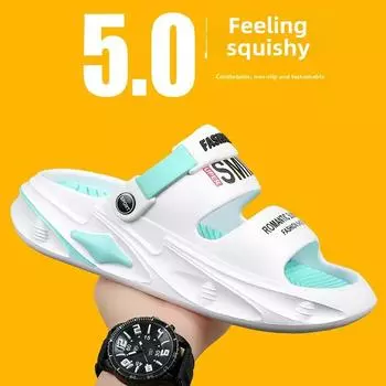 Мужские повседневные сандалии на толстой подошве 2024 года, летние сандалии с дырками, пляжные тапочки, верхняя одежда, спортивная обувь для вождения, подошва из ЭВА 42-43 бежевый