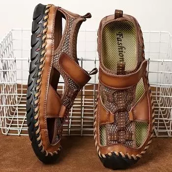 Мужские повседневные сандалии ручной работы, нескользящая обувь для ходьбы на открытом воздухе 41 темно-коричневого