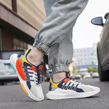 Мужские повседневные сетчатые вязаные кроссовки, противоскользящие легкие прогулочные туфли, дышащие кроссовки на шнуровке, спортивные теннисные рабочие кроссовки для мужчин в тренажерном зале 39 оранжевый