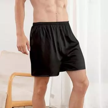 Мужские повседневные шорты из искусственного шелка с эластичным поясом, спальные шорты из гладкой ткани с широкими штанинами L шампанского