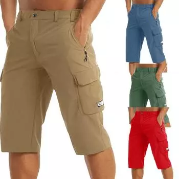 Мужские повседневные шорты-карго, мужские укороченные брюки, шорты ниже колена, свободные спортивные шорты с эластичным поясом S чёрный