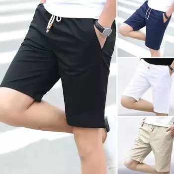 Мужские повседневные шорты-карго с эластичной завязкой на талии и карманами, повседневные шорты, однотонные прямые шорты до колена, уличная одежда L темно-синий