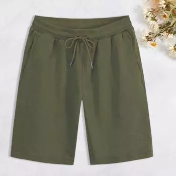 Мужские повседневные шорты с эластичной резинкой на талии, регулируемые спортивные шорты, свободные однотонные пляжные шорты на шнурке с карманами M темно-серого