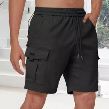 Мужские повседневные шорты средней посадки с эластичной резинкой на талии и 4 боковыми карманами, усиленные швы, свободный крой S темно-синий