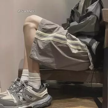 Мужские повседневные шорты в ретро-полоску, быстросохнущие XL серый