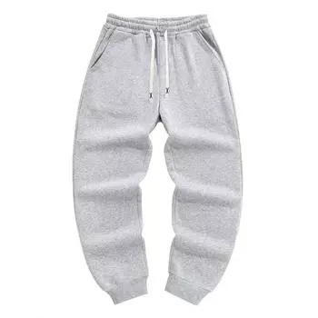 Мужские повседневные спортивные брюки большого размера однотонные с кулиской на талии и карманами зауженные M серый