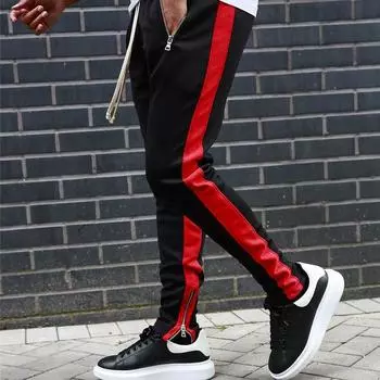 Мужские повседневные спортивные брюки для бега, спортивные брюки, брюки в стиле хип-хоп, брюки с завязками, украшение на молнии M чёрный/красный