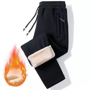 Мужские повседневные спортивные брюки с утепленными флисовыми карманами на флисовой подкладке L чёрный