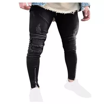 Мужские повседневные спортивные джинсовые брюки с карманами для фитнеса, бодибилдинга и полной длины S чёрный