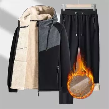 Мужские повседневные спортивные костюмы, мужской кашемировый зимний шерстяной свитшот с капюшоном, толстая теплая спортивная одежда, мужской костюм, комплект из двух предметов 6XL