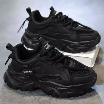 Мужские повседневные спортивные кроссовки 2025 года из дышащей черной сетки с толстой подошвой для увеличения высоты и безопасности 44