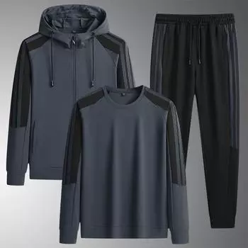 Мужские повседневные спортивные штаны с тремя перекладинами, спортивный костюм, осенний модный тренд, спортивная одежда, комплект из трех предметов L чёрный