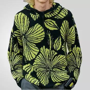 Мужские повседневные свитера осень-зима с капюшоном, вязаный пуловер с длинным рукавом, облегающий трикотажный топ для мужчин, теплый мягкий свитер с капюшоном на шнурке и карманом M жёлтый