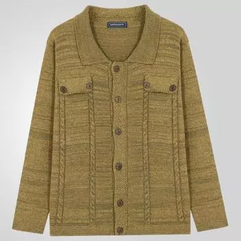 Мужские повседневные свитера с длинным рукавом и воротником-шалью, на пуговицах, вязаный кардиган с косами, свитер осень-зима, теплые свободные кардиганы, верхняя одежда для мужчин L хаки