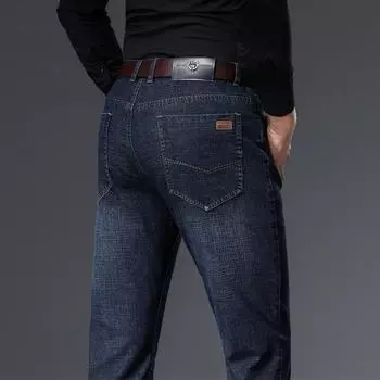 Мужские повседневные свободные джинсы - весна/осень, тонкие, для пап среднего возраста 40 темно-синий