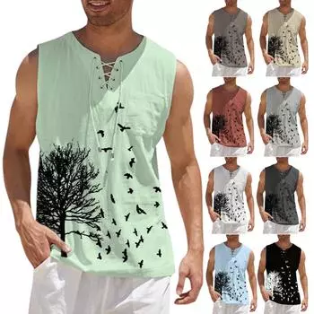 Мужские повседневные свободные хлопковые льняные рубашки с принтом, жилет без рукавов, рубашки, топы XXXXL