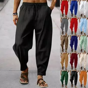 Мужские повседневные свободные и удобные повседневные брюки, хлопковые льняные брюки с пуговицами XXL
