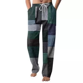 Мужские повседневные свободные и удобные повседневные брюки, хлопковые льняные брюки с принтом на шнуровке S синий