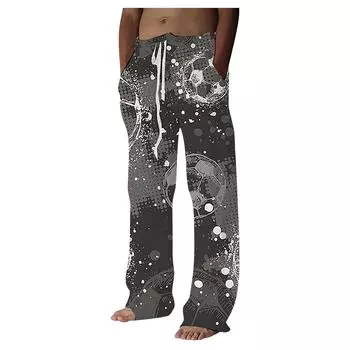 Мужские повседневные свободные и удобные повседневные брюки, хлопковые льняные брюки с принтом на шнуровке S серый