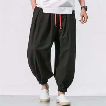 Мужские повседневные свободные льняные брюки, осенние спортивные брюки с эластичной резинкой на талии M кофейный