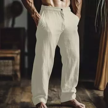 Мужские повседневные свободные прямые летние пляжные штаны для йоги на шнурке L бежевый