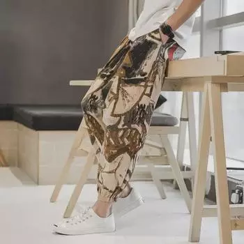 Мужские повседневные свободные шаровары с принтом в китайском стиле 3XL