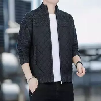 Мужские повседневные свободные свитера кардиганы на молнии толстовки мужские кардиганы с воротником-стойкой тонкие мешковатые куртки M чёрный