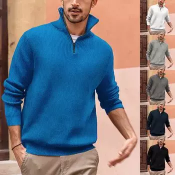 Мужские повседневные свободные топы на молнии с лацканами, футболка, водолазка, пуловер, свитер с длинными рукавами L чёрный