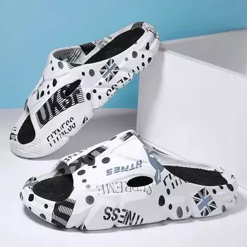 Мужские повседневные тапочки из ЭВА на мягкой подошве, трендовые уличные пляжные туфли на толстой платформе, домашние домашние шлепанцы для пары, нескользящие шлепанцы для ванной комнаты 36 чёрный